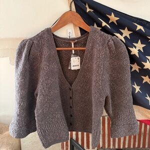 Free People Crop Bouclé Cardigan